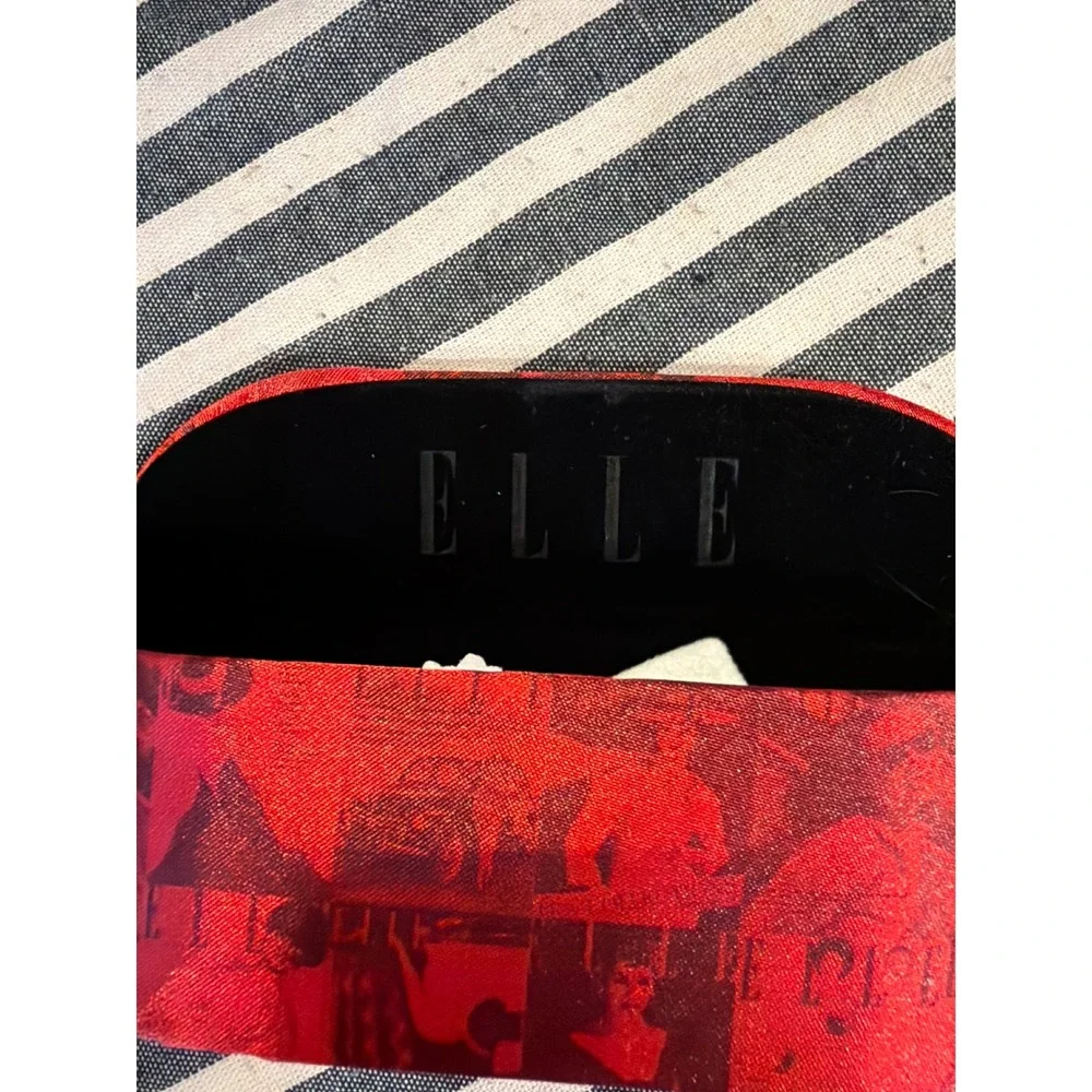 Elle Red Parisian Graphic Print Hard Shell Eyeglass Case Black Velvet Lined Chic